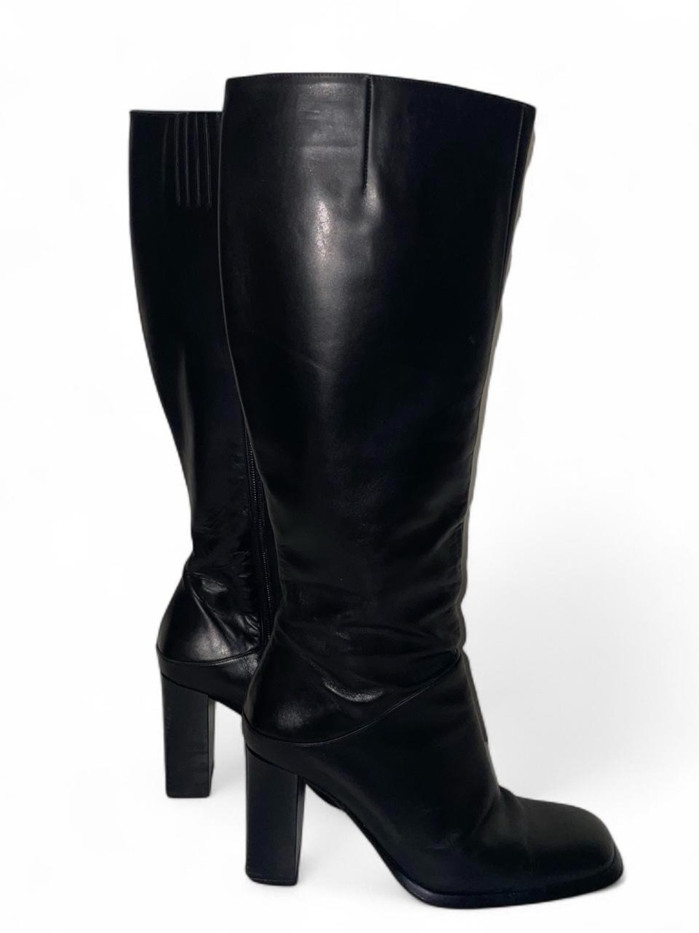 Via Spiga Women's Black High Heel Knee Squared Toe Thick Heel Boots